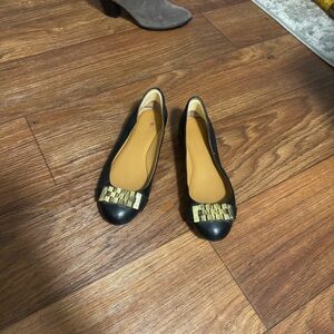 Banana Republic Black Leather Ballet Flats with Gold Hardware